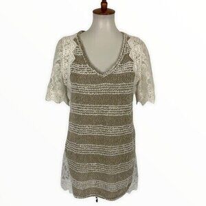 AReve Top Small Lace V Neck Short Sleeve Cottagecore Boho